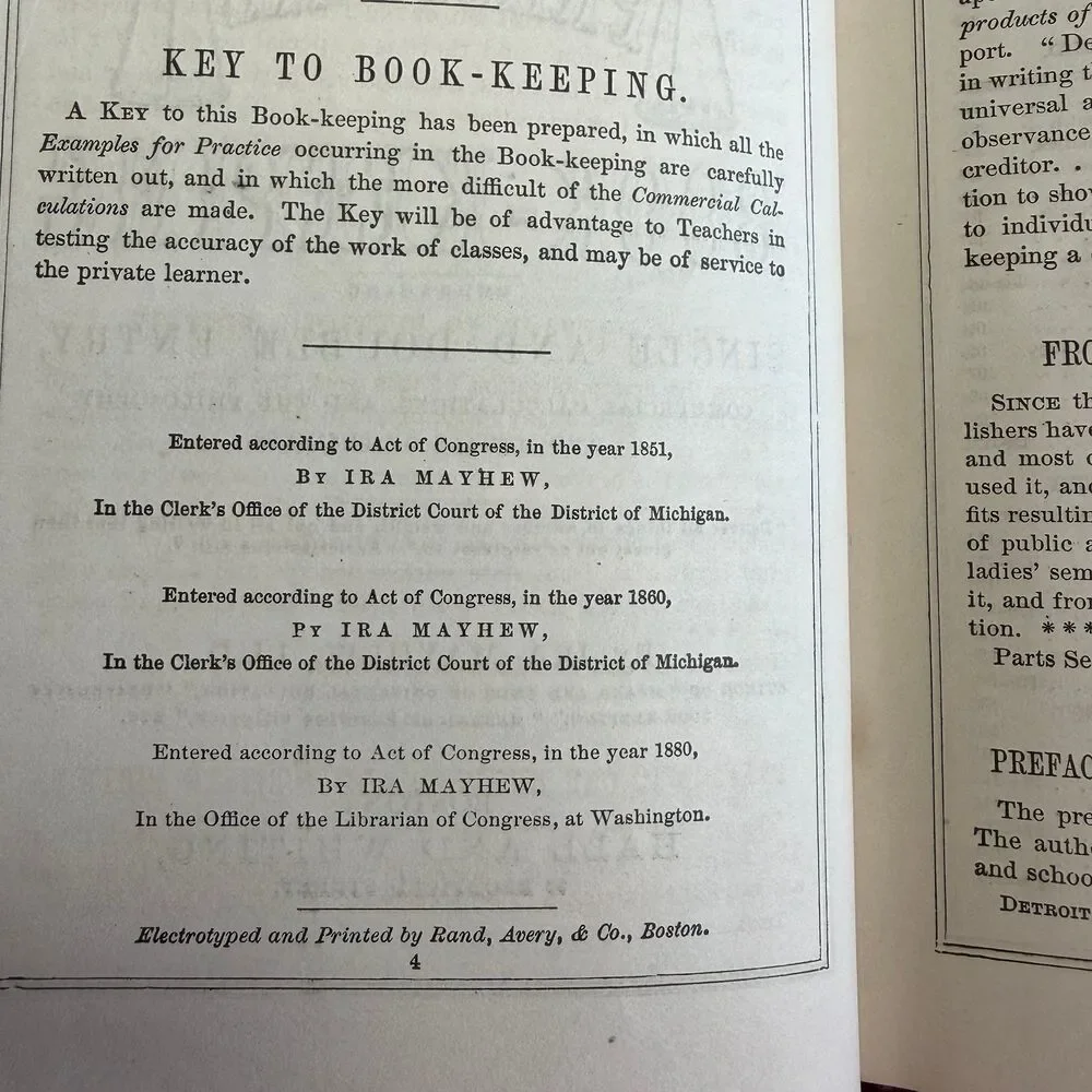 1880 Mayhew's Practical Book-Keeping by Ira Mayhew, Antique School Book